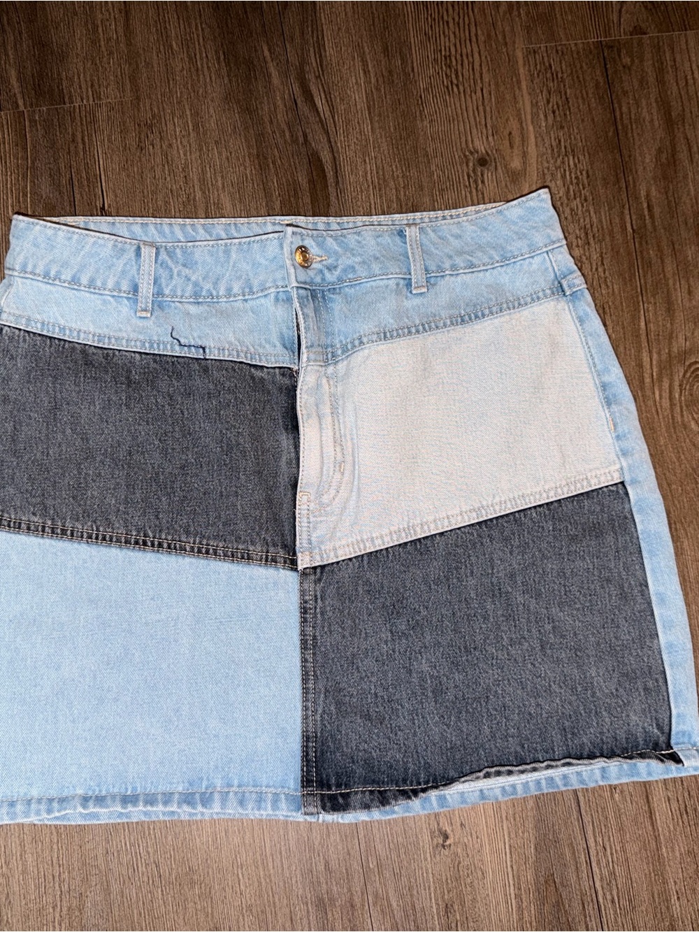 wild fable Two-Tone Patchwork Denim Mini Skirt - Light Blue & Dark Blue